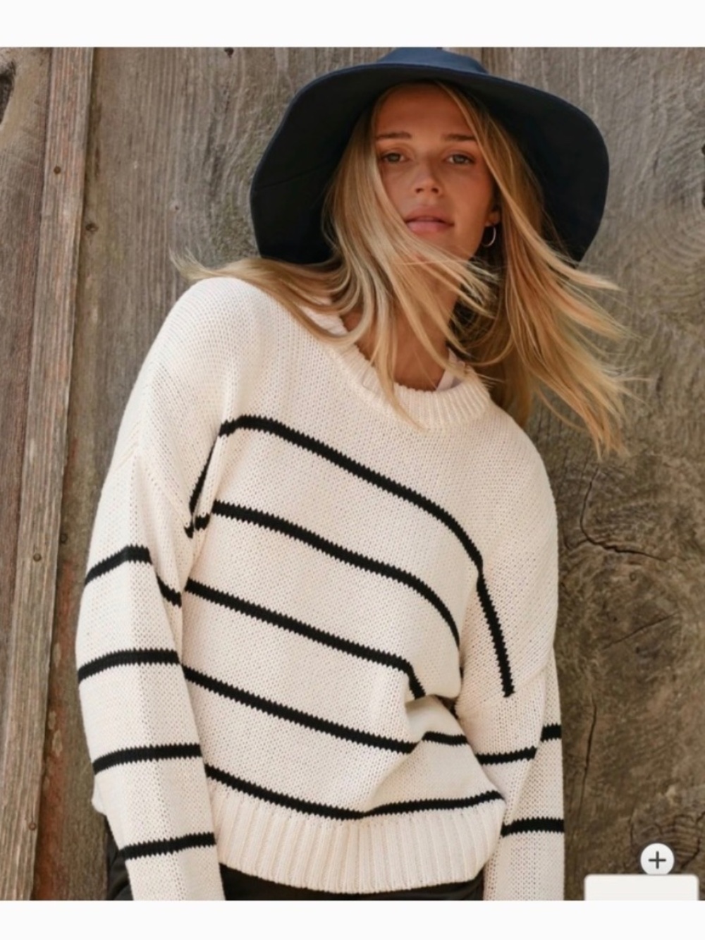 Jenni Kayne Chloe Striped Cotton Crewneck Sweater/ cream and black color way